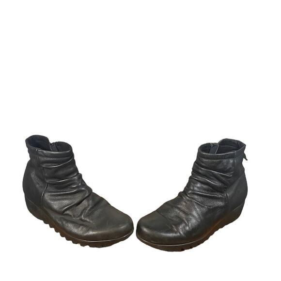 Munro Black Leather Ankle Sie Zipper Walking Wedge Bootie Women Sz 7.5 - Picture 3 of 16